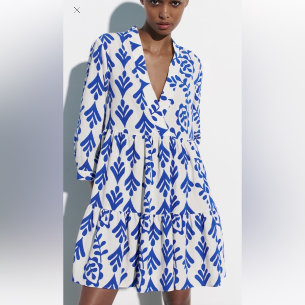 Zara NWT Printed Short Dress ECRU
